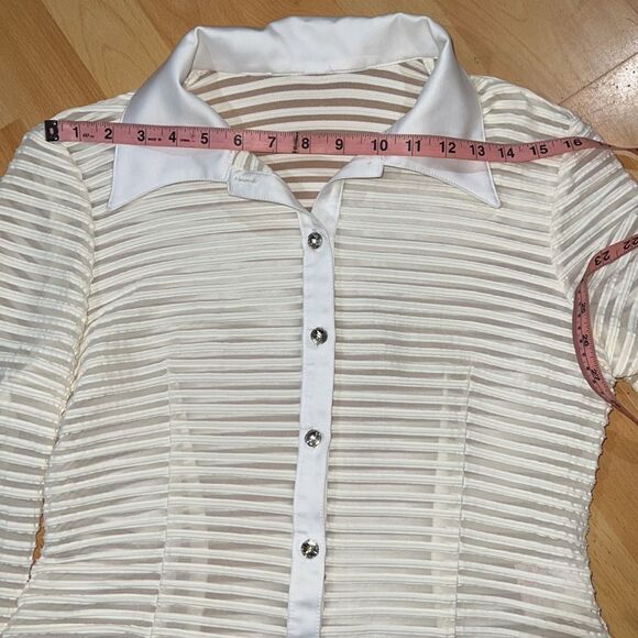 Cyber Y2K French Designer Cream/Ivory White Sheer Striped Blouse size 10 - Picture 10 of 14